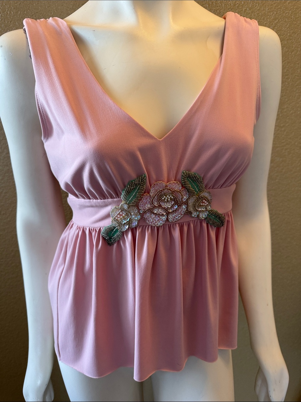 Rampage Pink Embellished V-Neck Peplum Top